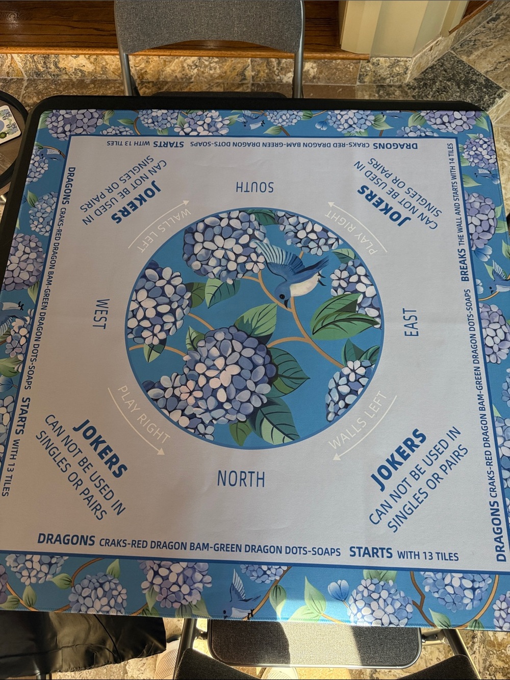 Mahjong Mat. Hydrangea blue/purple. Excellent condition. Beautiful. shipped roll